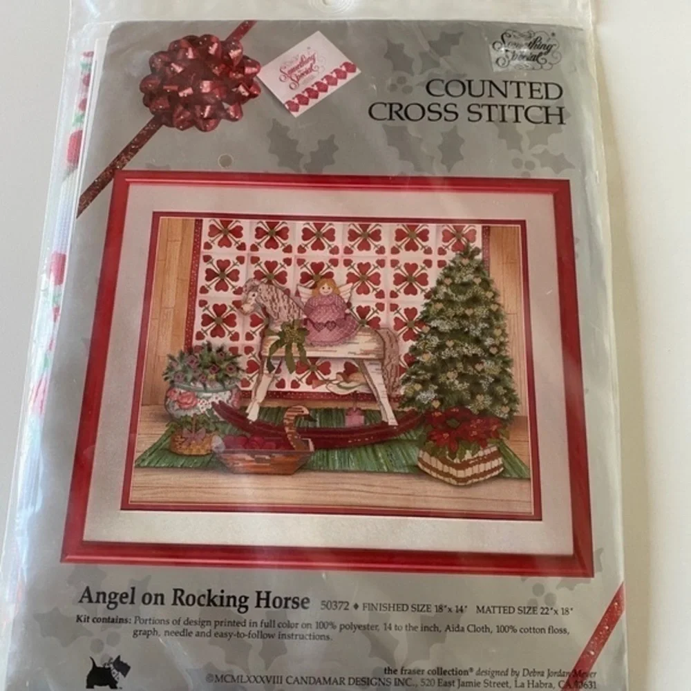 Vintage Victorian Christmas Counted Cross Stitch Kit Angel Rocking Horse